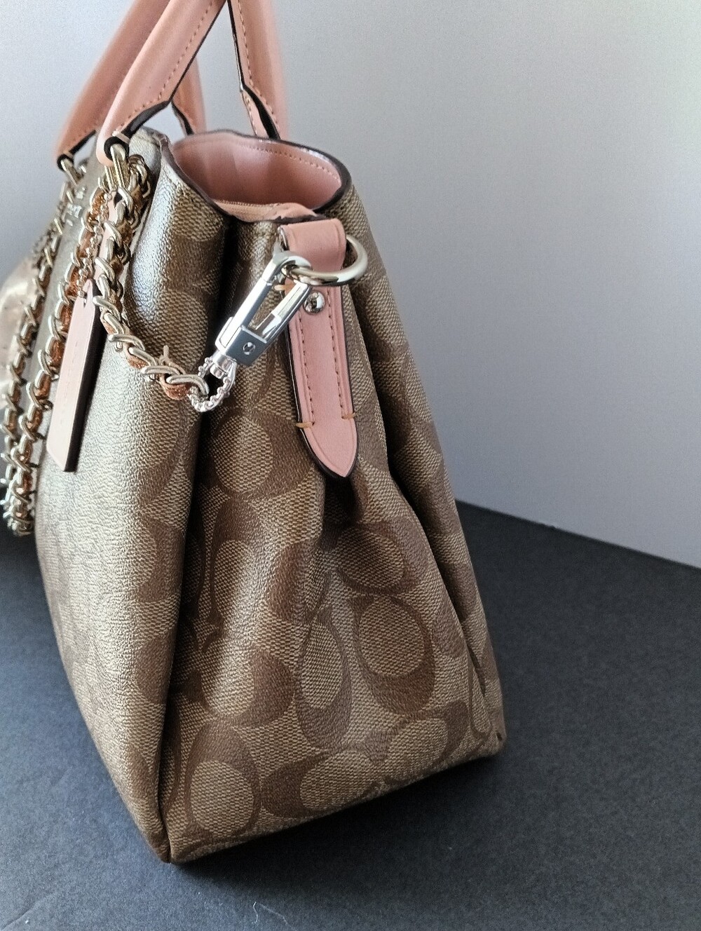 Coach Sage Carryall in Signature Canvas with Peachy Pink Leather Trim with Handl - Picture 6 of 11